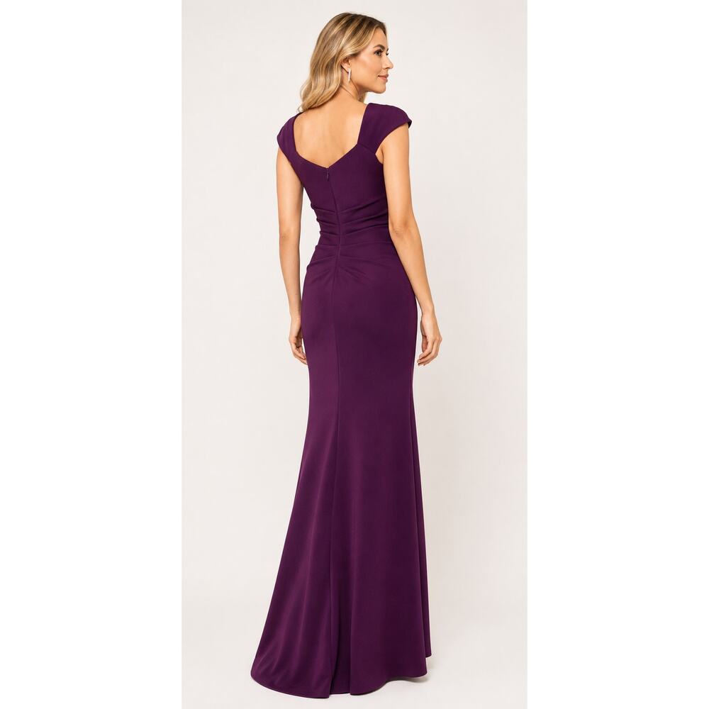 Xscape Lenore Techno Scuba Asymmetrical Neckline Maxi Dress Plum Womens Size 16 - Picture 3 of 12